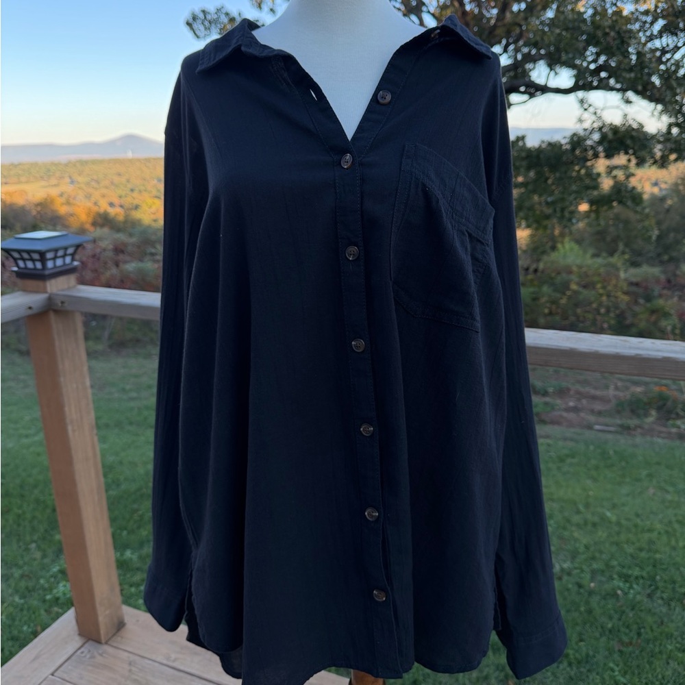 NWT Terra & Sky Black Cotton Button Up Tunic Size 1x